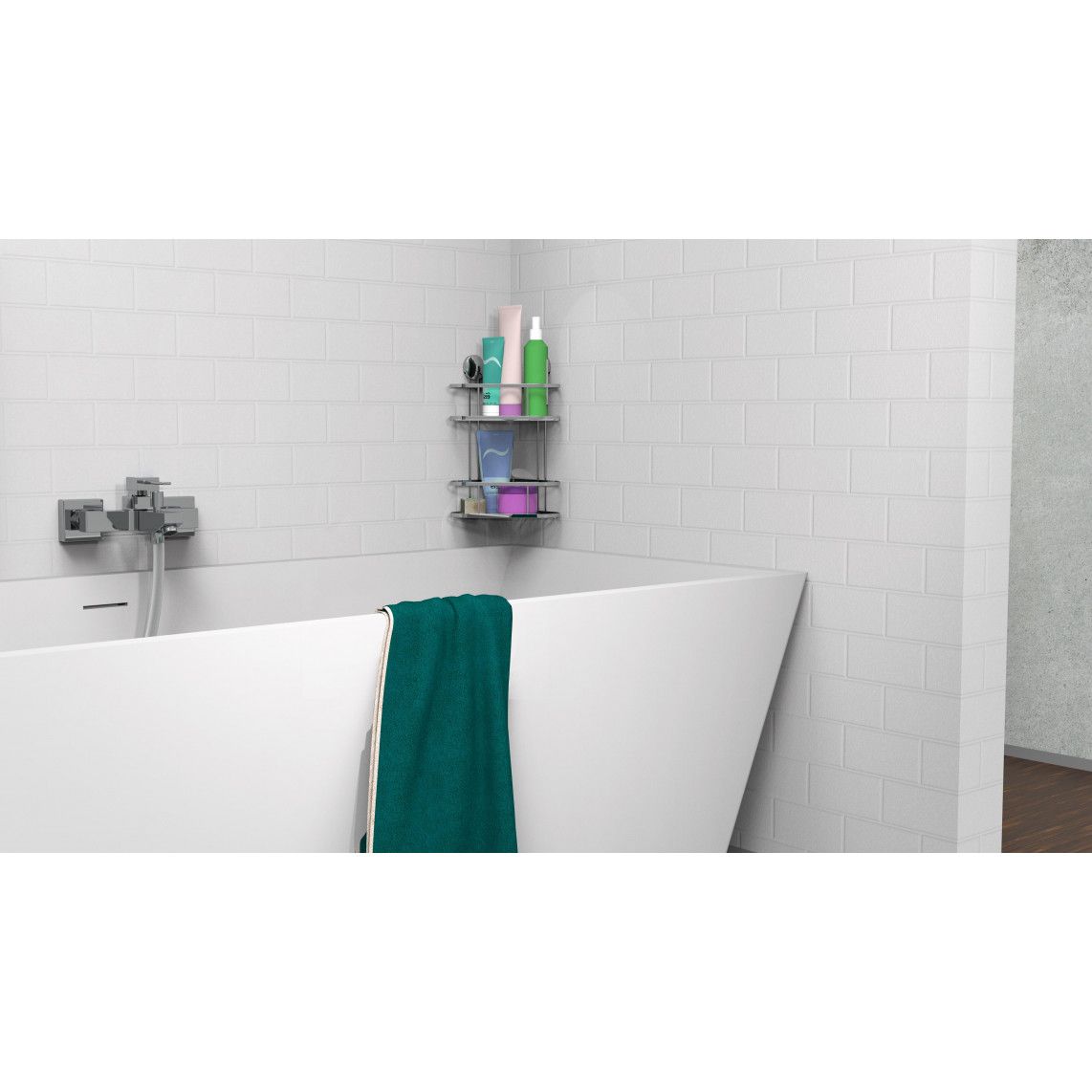 BA0203 Douche hoekplanchet 2 niveaus, chroom, om te lijmen of schroeven vue 6