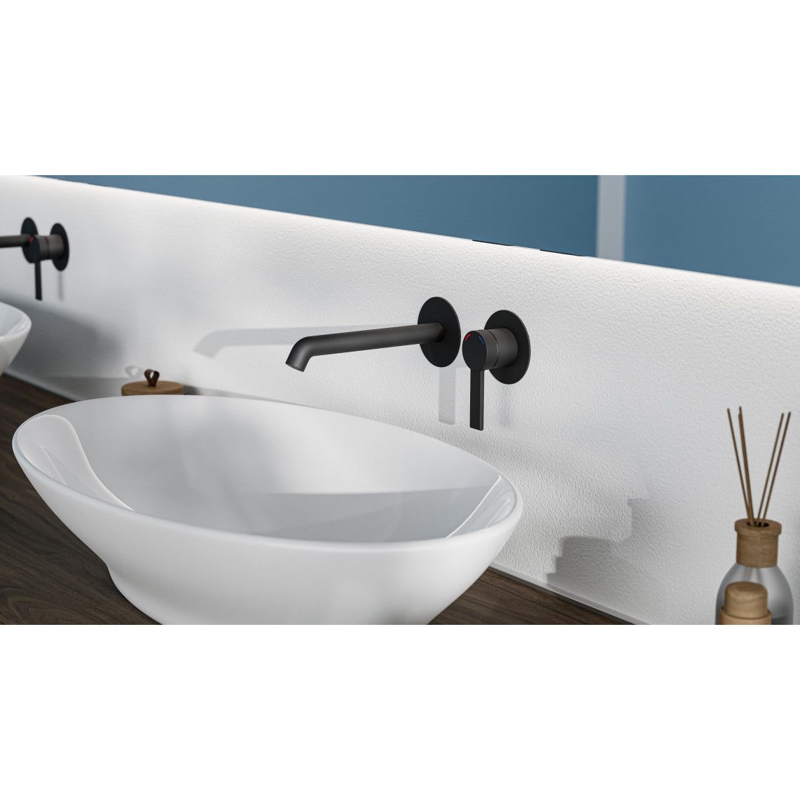 33166 LOS ANGELES Wash basin mixer, black matt, for wall fixing vue 7