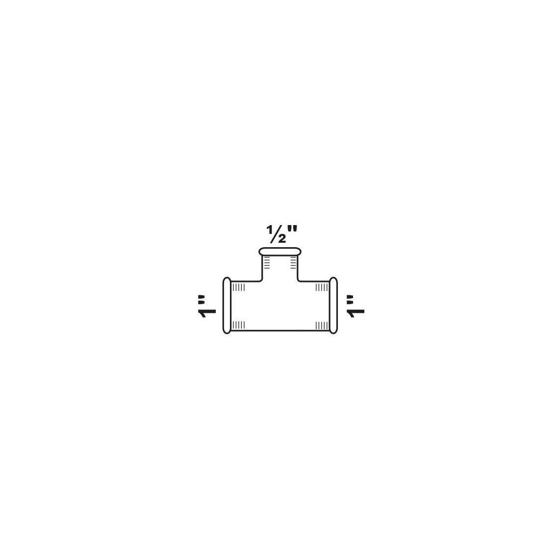 989737055 GI verloop T-stuk, gegalvaniseerd, 1"BI x 1/2"BI x 1"BI, (130) vue 2