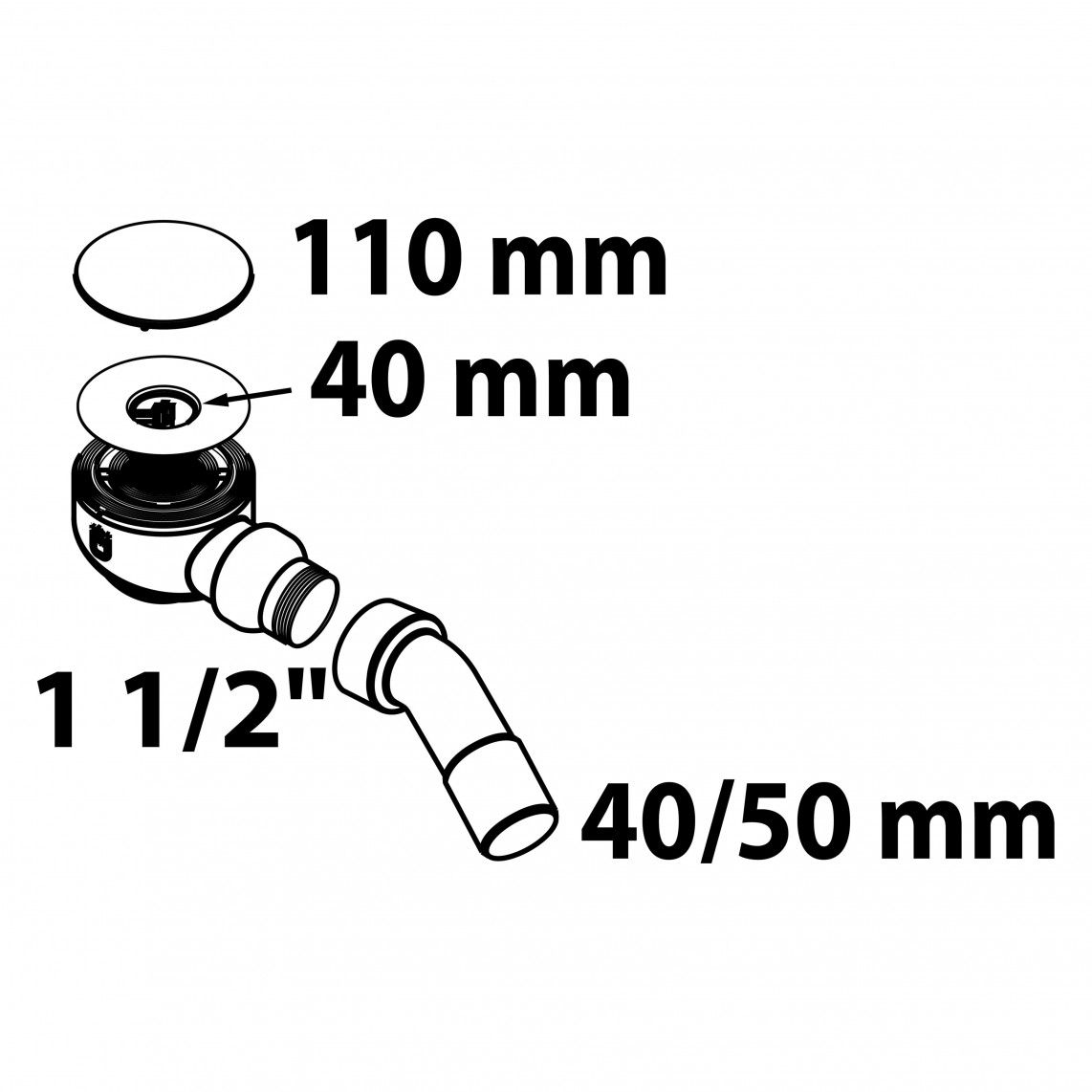 98811218 Shower and bathtub drain, PP, chrome, 90 mm, 1 1/2" x 40/50 mm, with cover 110 mm vue 2