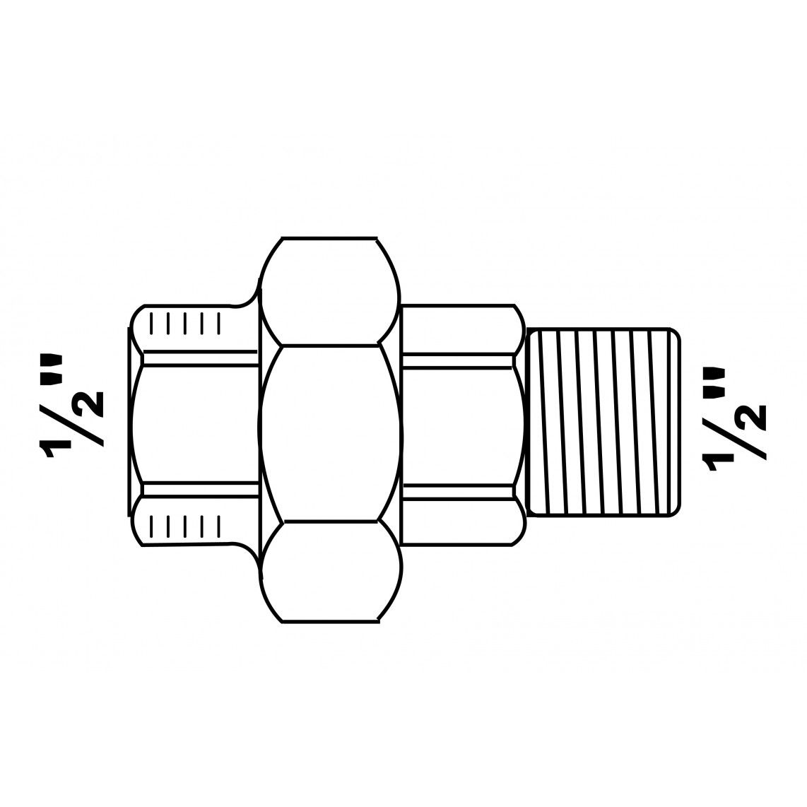 989831055 Screw connection, malleable galvanized, 1/2" female x 1/2" male, flat sealing vue 2