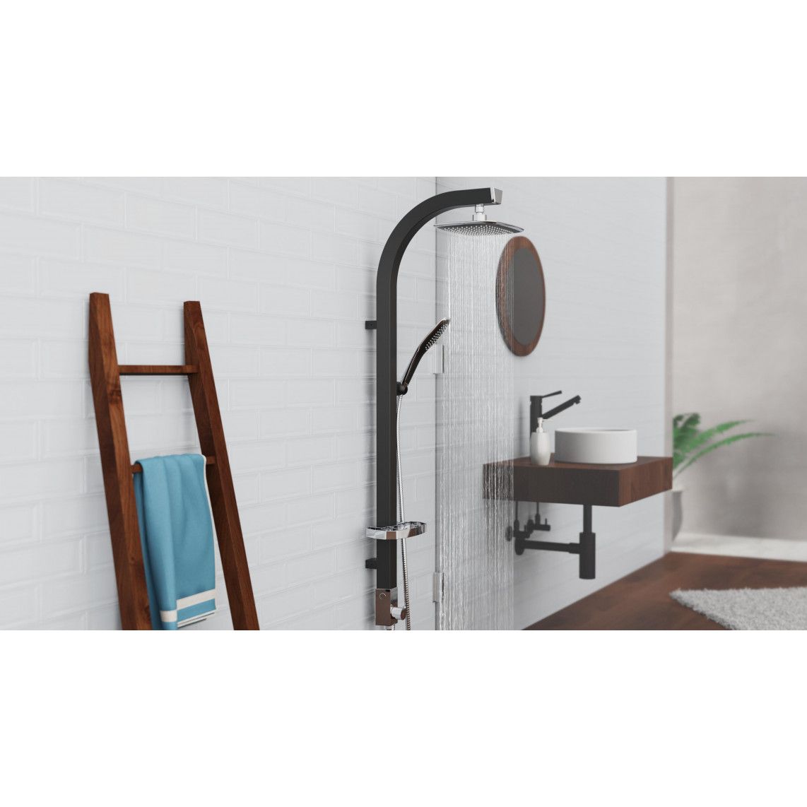 60060 MADAGASKAR Regendouche set, mat zwart/ chroom vue 6