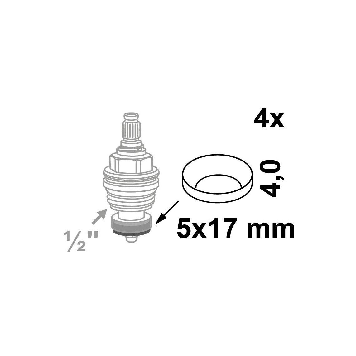 98696240 joints de tête de soupape, Caoutchouc, 5 x 17 x 4 mm, pour tête 1/2" (4x) vue 2
