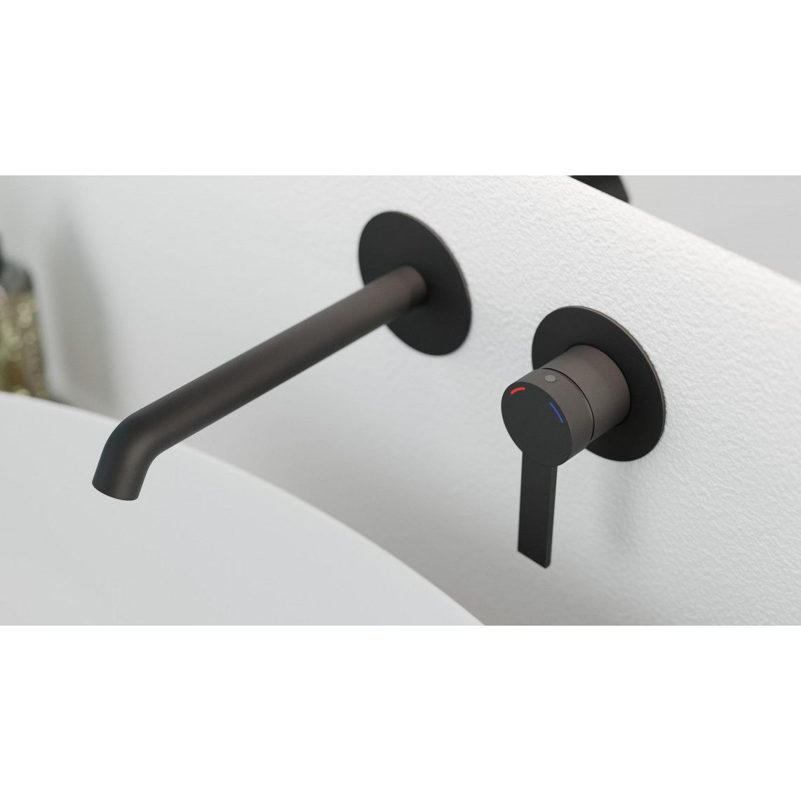 33166 LOS ANGELES Wash basin mixer, black matt, for wall fixing vue 9