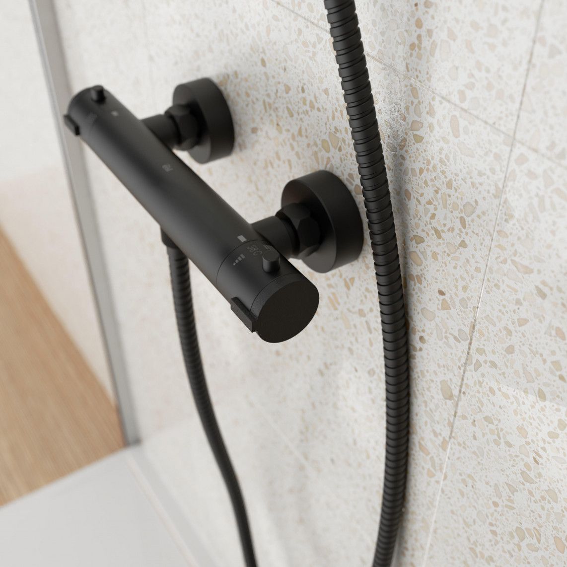 CLT168ACRBL CLAUDIO Thermostatic shower mixer, black matt vue 10