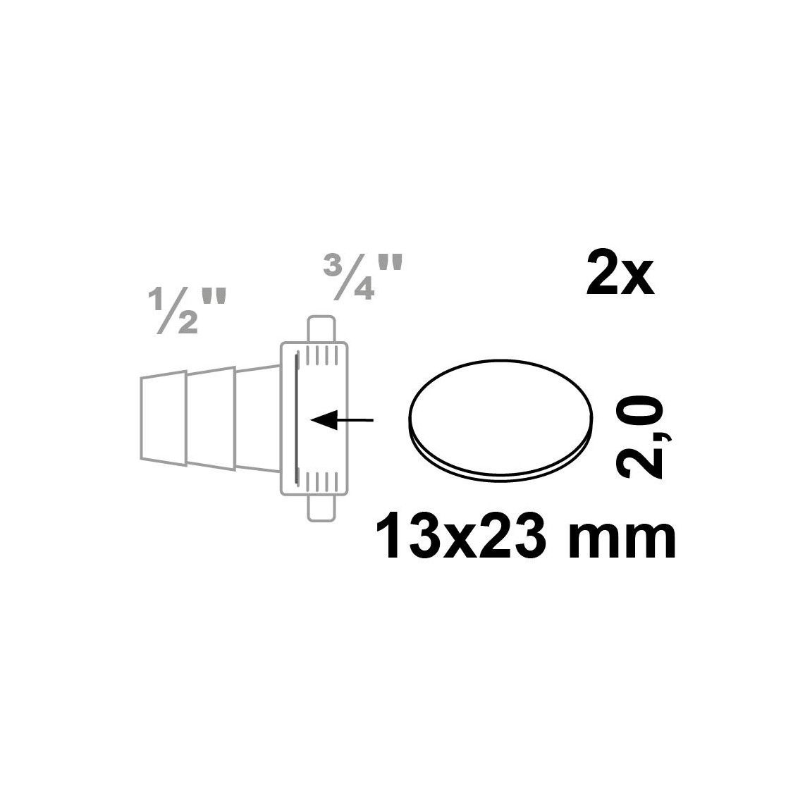 98696710 slang fitting pakking, Rubber, 13 x 23 x 2 mm, voor 3/4" (2x) vue 2