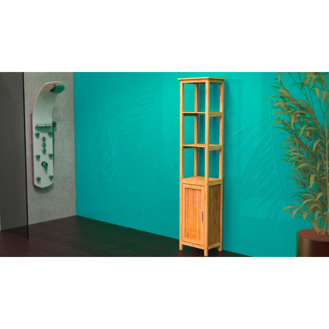 BMBA02-SR Bamboo high cabinet, with 3 shelves vue 3