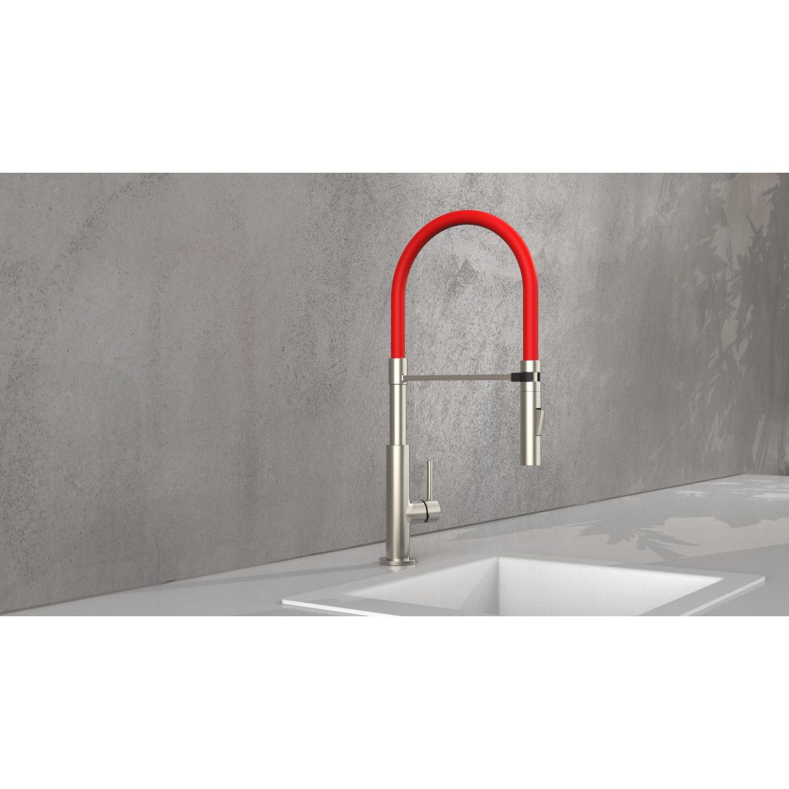 23138 DESIGN Sink mixer, stainless steel look, with soft-touch hose black/red/grey vue 11
