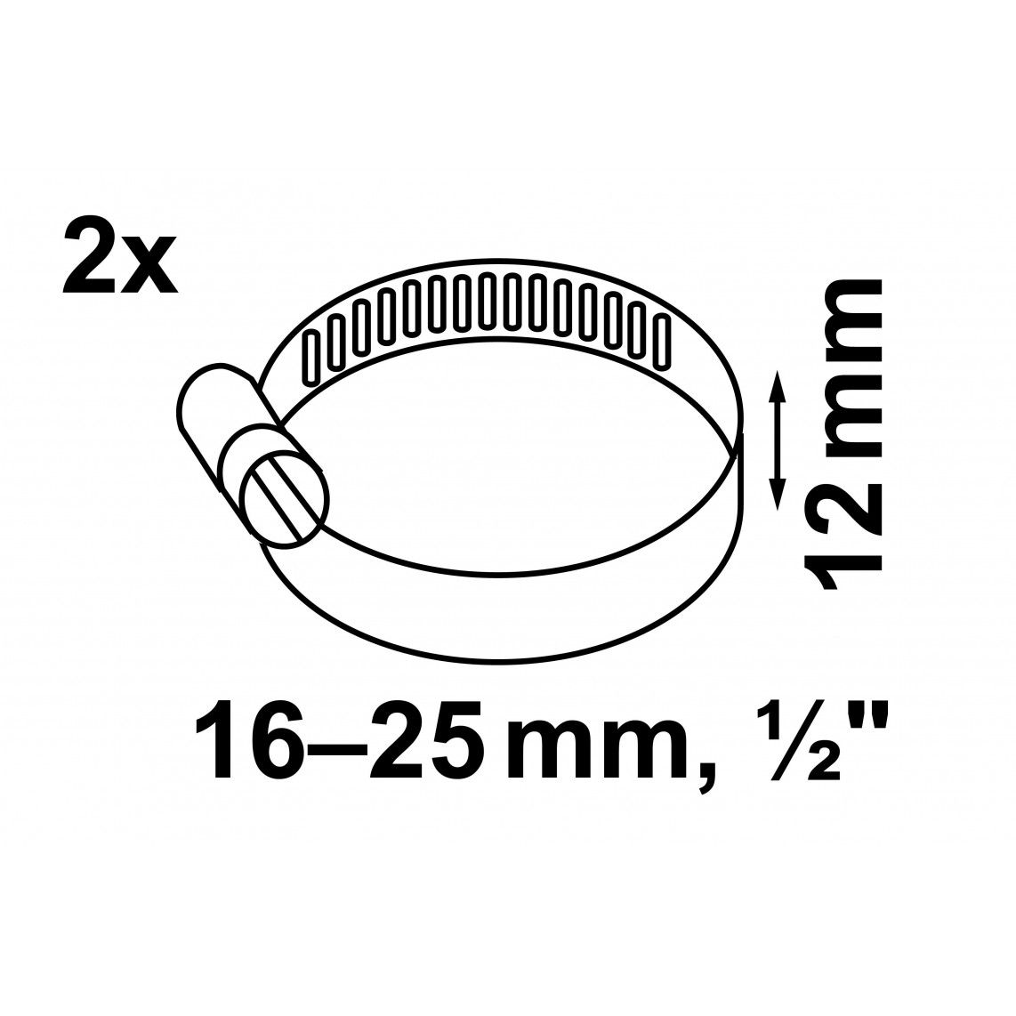 987371255 Hose clamp, stainless steel, 12 x 16 - 25 mm, for 1/2" (2x) vue 2