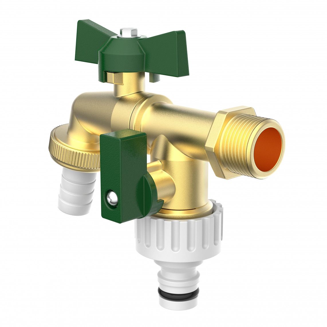 99720224 2-ways-ball-outlet valve, brass, 1/2" male x 3/4" male x 3/4" male vue 3