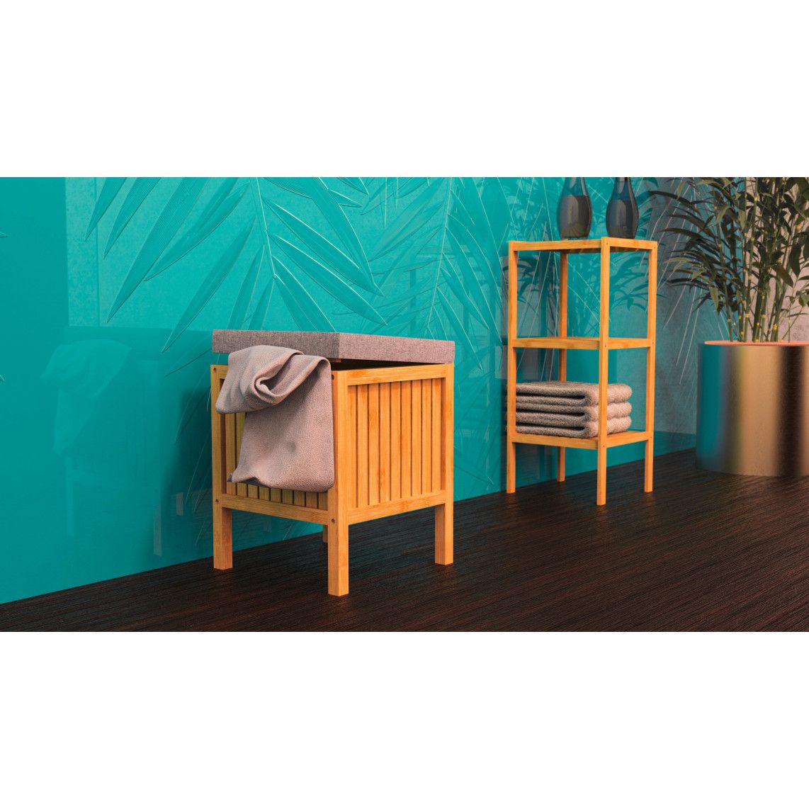 BMBA02-WKBH Bambou Panier à linge avec coussin vue 5