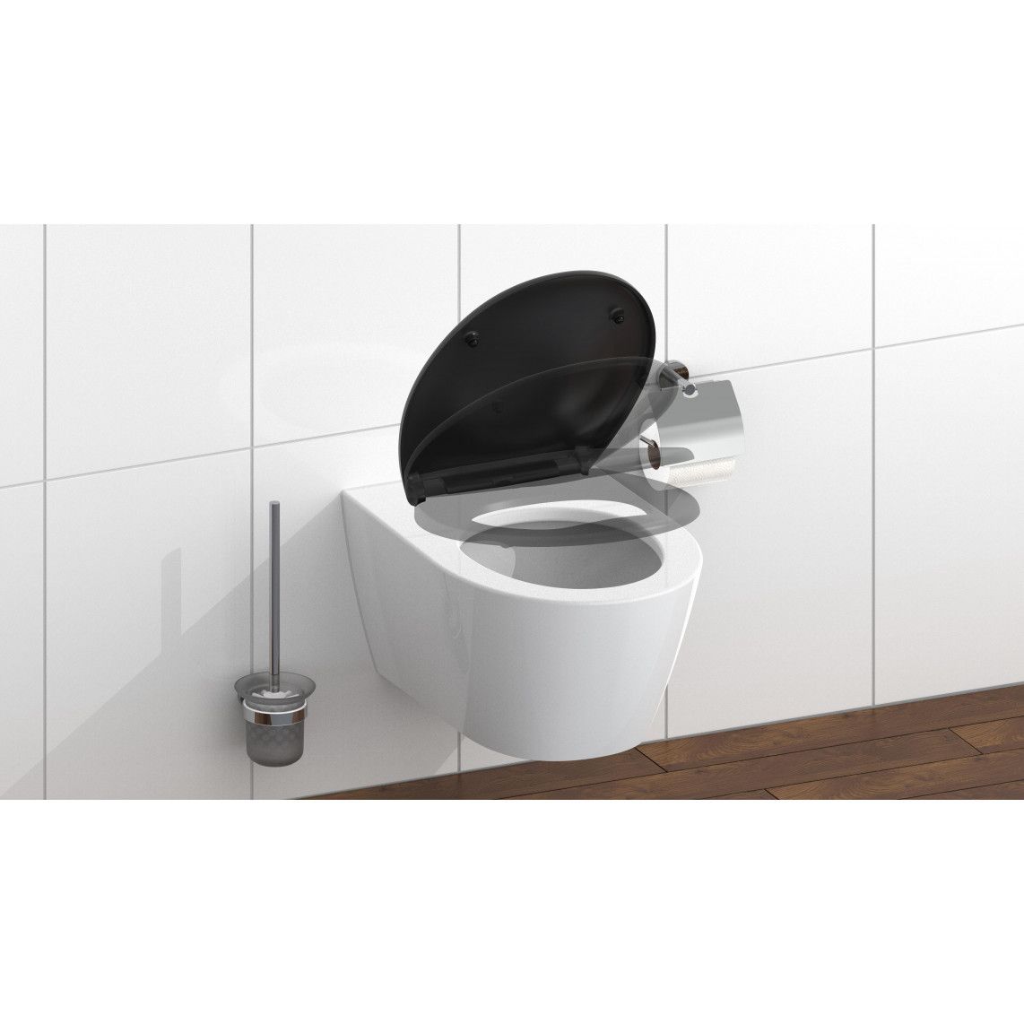 82410 Duroplast WC-zitting zwart, met valrem en afneembaar vue 8