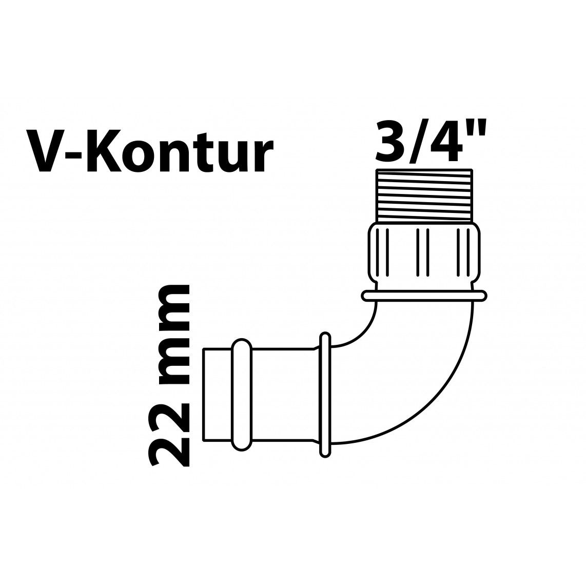 988622554 Transition angle 90°, press fitting for copper V-profile, 22 mm x 3/4" male, 1 socket vue 2