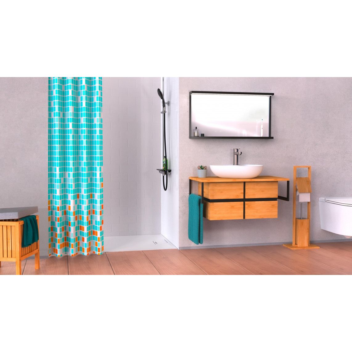 BA0402 rideau de douche, mosaïque bleu/orange vue 6
