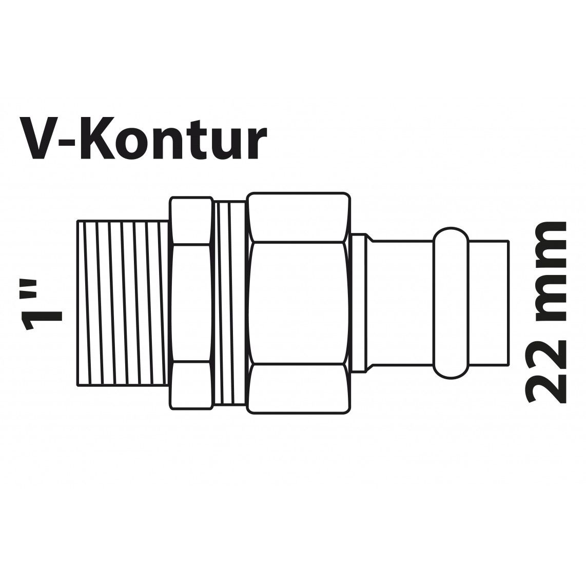 988627854 Screw connection, press fitting for copper V-profile, 22 mm x 1" male, flat sealing, 1 socket vue 2