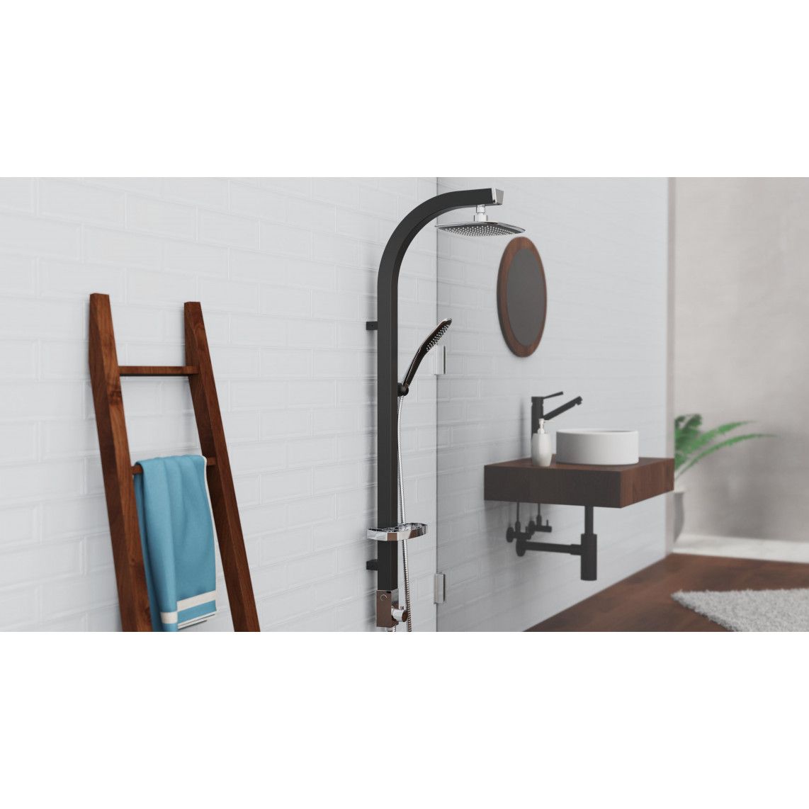 60060 MADAGASKAR Regendouche set, mat zwart/ chroom vue 5