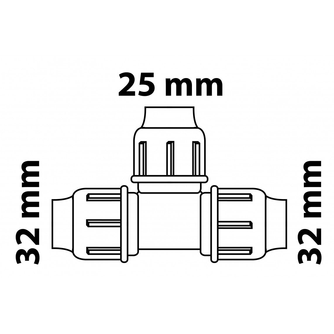984844517 PP verloop T-stuk, 32 mm x 25 mm x 32 mm, knelfitting voor tyleen/socarex vue 2
