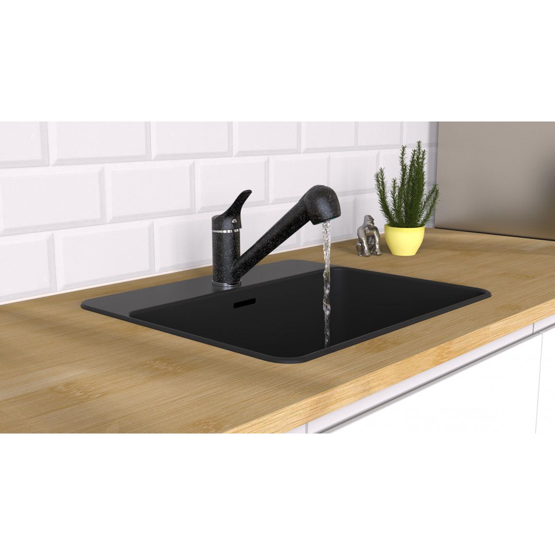 NI183SMCR-LP GRANIT Mitigeur évier basse pression, granit noir/chromé, avec douchette à rincer extractible vue 7