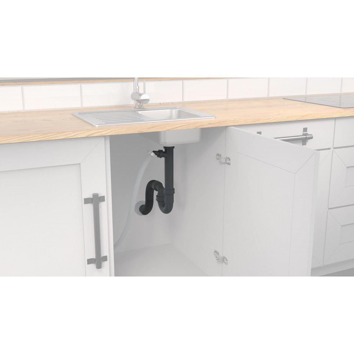 98836549 ECO-SAVE KS Éviers Flex-siphon tubulaire, Gris, 1 1/2" x 3/4"T x 40/50 mm, avec raccordement d'appareil vue 3