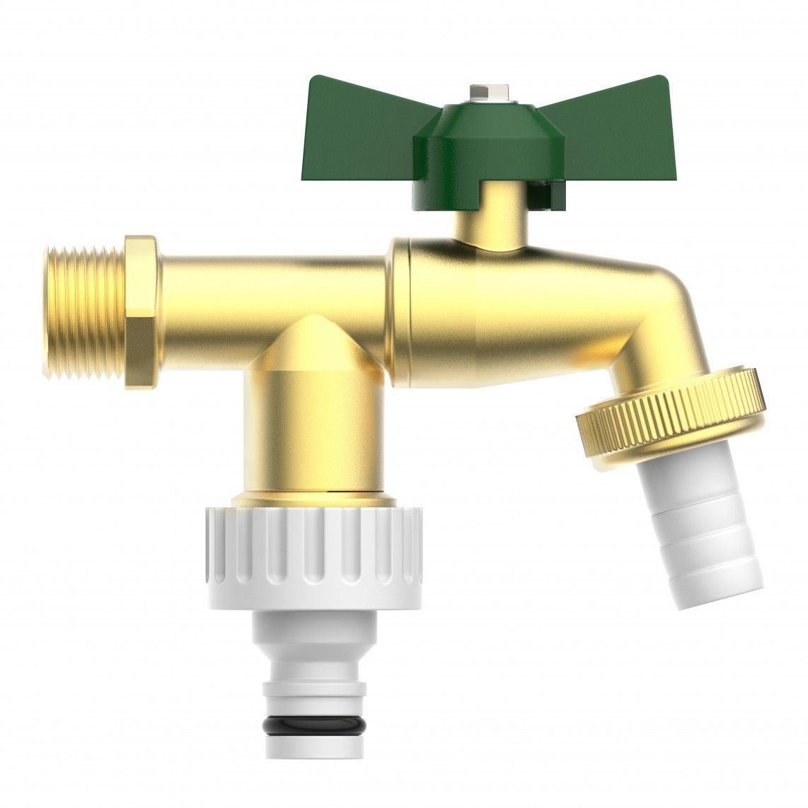 99720224 2-ways-ball-outlet valve, brass, 1/2" male x 3/4" male x 3/4" male vue 4