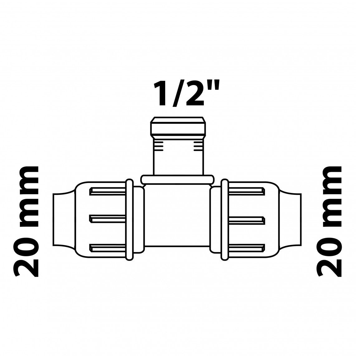 984844417 PP T-stuk, 20 mm x 1/2"BI x 20 mm, knelfitting voor tyleen/socarex vue 4