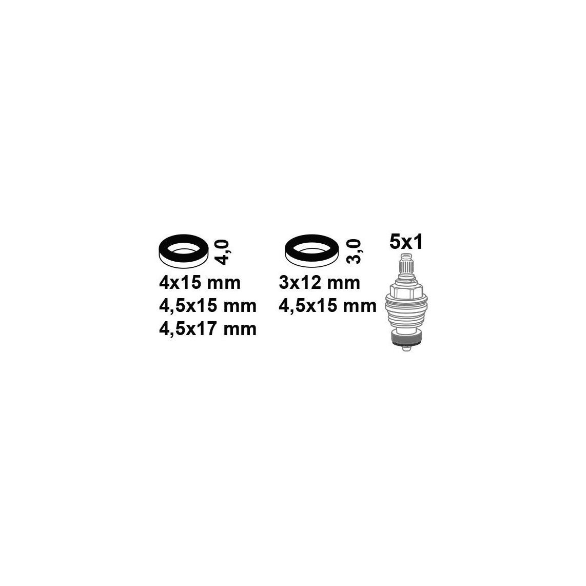98697250 Assortiment klepschijfpakkingen, Rubber, 12x3x3/15x4,5x3/15x4x4/15x4,5x4/17x4,5x4mm voor bovenstuk (5x1) vue 2