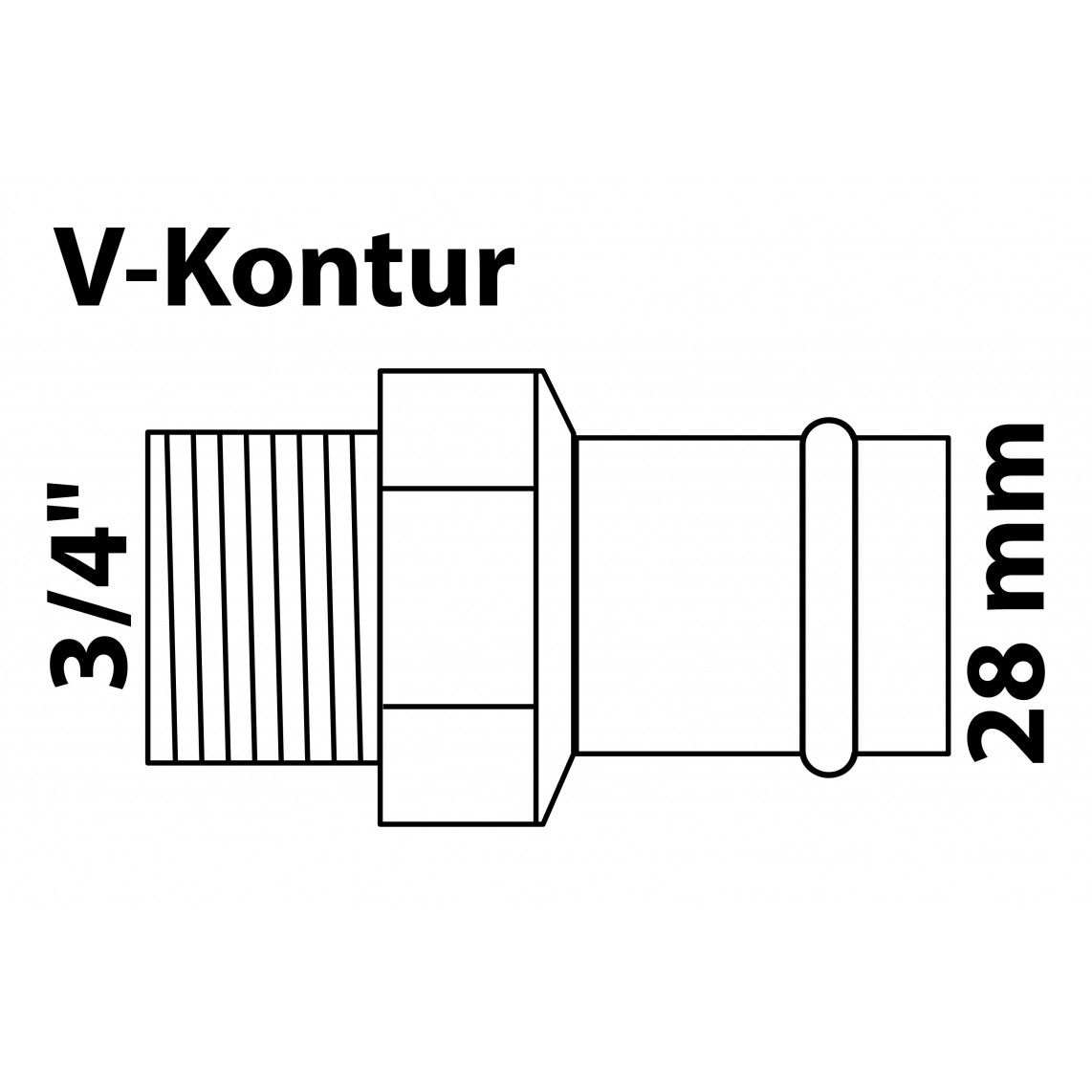 988623754 Transition nipple, press fitting for copper V-profile, 28 mm x 3/4" male, 1 socket vue 2