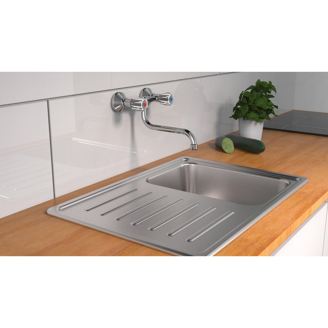 57600 BRILLANT Keukenkraan voor wandmontage, chroom vue 3