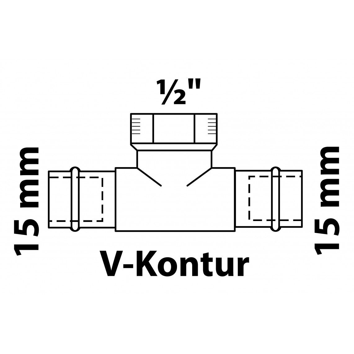 988625254 BR T-stuk, blanco, 15 mm x 1/2"BI x 15 mm, 2 mofen, (P4130g) vue 2