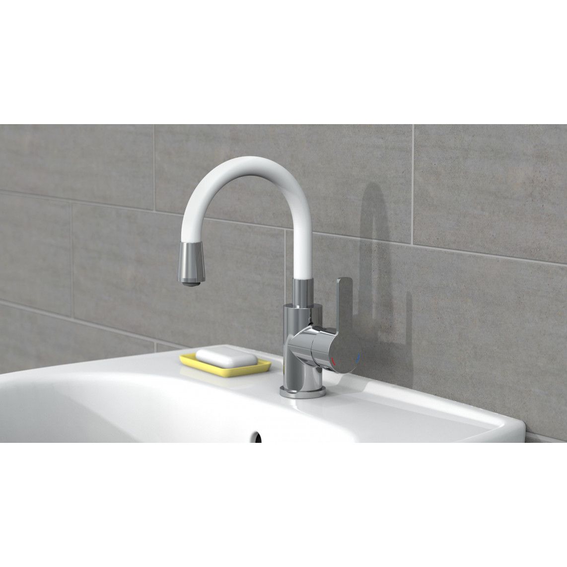 NI075FLCRW FLEXO Wash basin mixer, chrome/white, with flexible spout vue 6