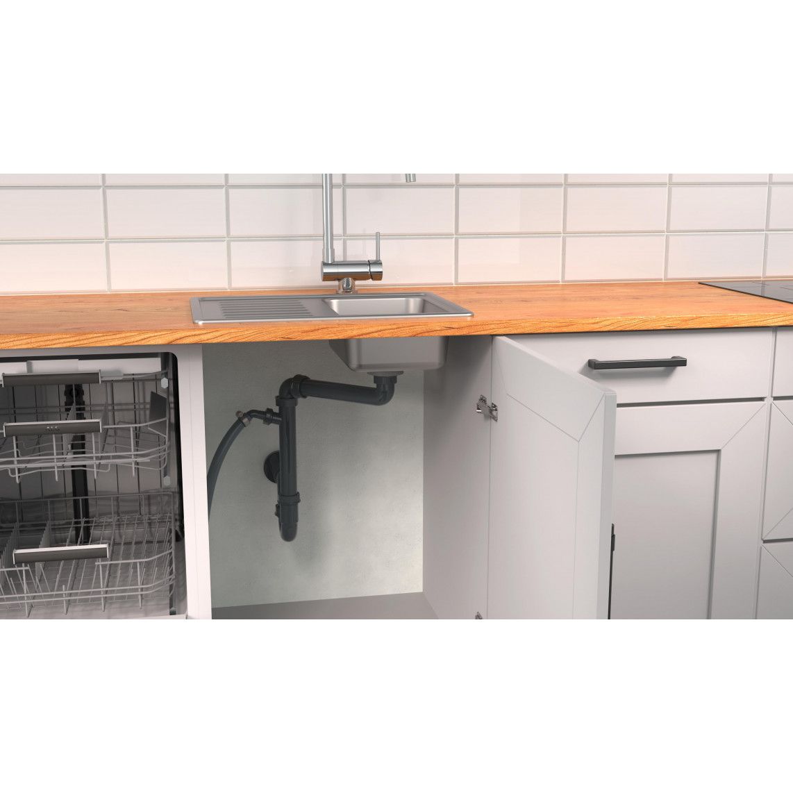 98833649 ECO-SAVE KS siphon tubulaire gain de place pour évier, Gris, 1 1/2" F x 50 mm, avec 3/4" Raccordement de l'appareil vue 6
