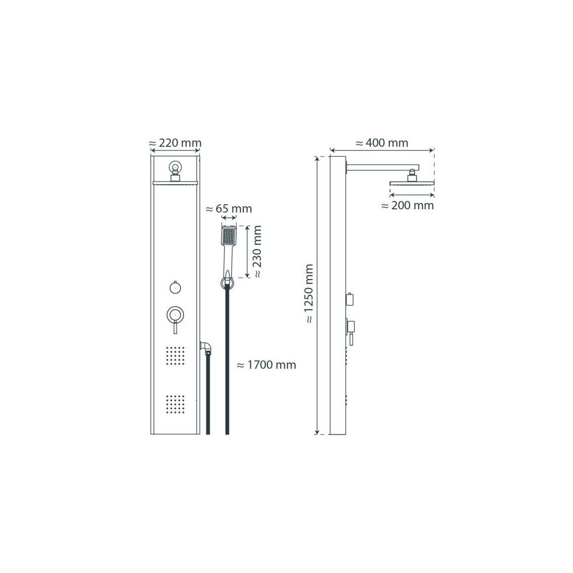 60035 TAHITI Shower panel, stainless steel vue 9