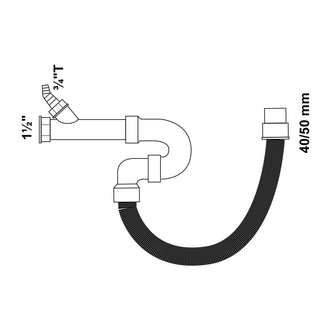 98836548 KS Flex gootsteen-buissifon, wit, 1 1/2"BI x DN 40/50 mm, met 3/4" toestelaansluiting vue 4