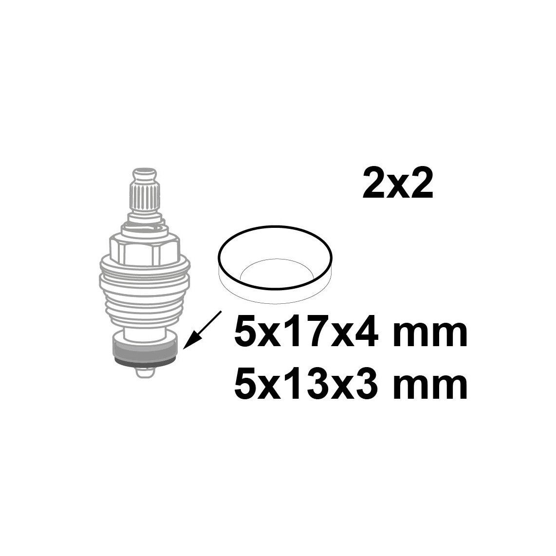 98696940 joints de tête de soupape, Caoutchouc, 5 x 17 x 4/5 x 13 x 3 mm, pour GROHE-tête 3/8" 1/2" (2x2) vue 2