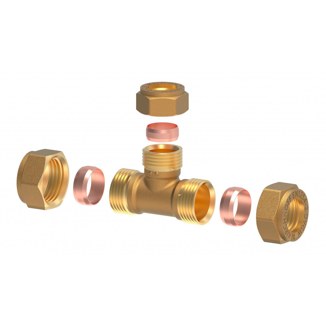 989453617 Tee reducer piece, brass, 22 mm x 18 mm x 22 mm, clamp fitting for copper pipe vue 3