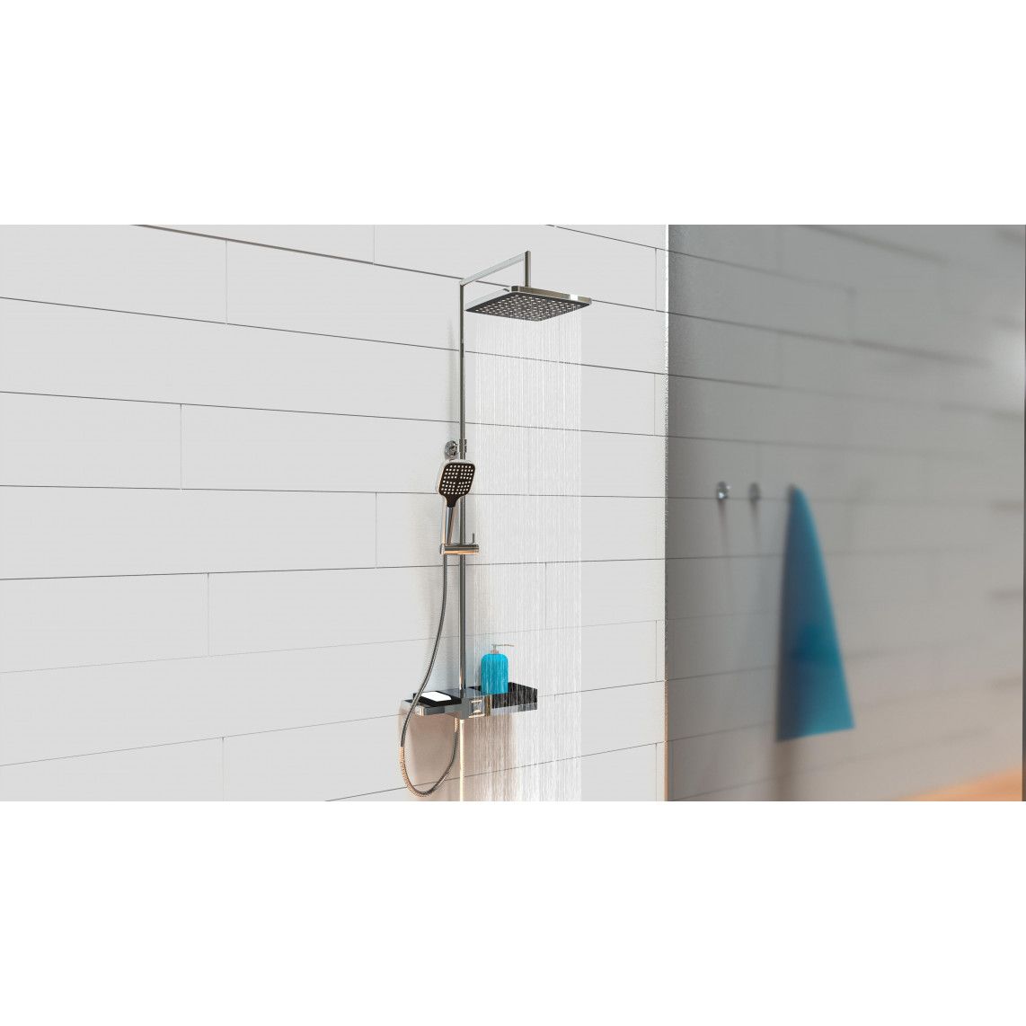 60566 BLUEPERL Regendouche set, chroom/zwart, met planchet vue 4