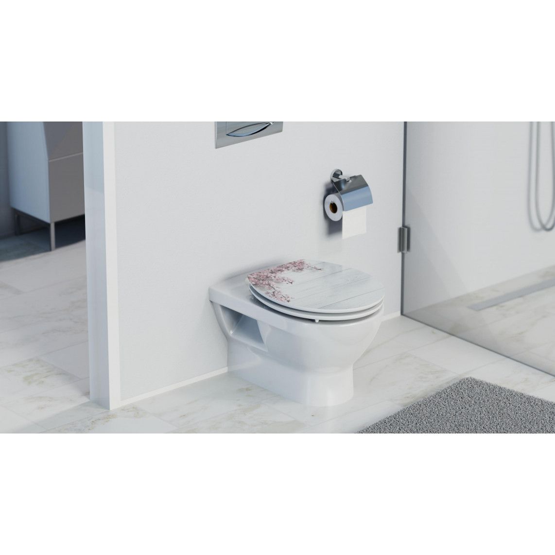 80549 MDF HG Toilet seat FLOWERS AND WOOD, with soft close vue 10