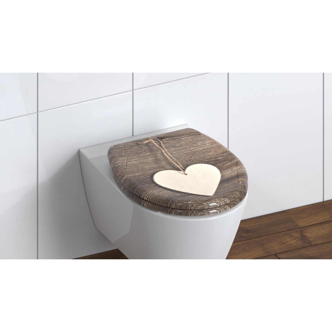 82377 Duroplast Toilet seat WOOD HEART, with soft close and quick release vue 8