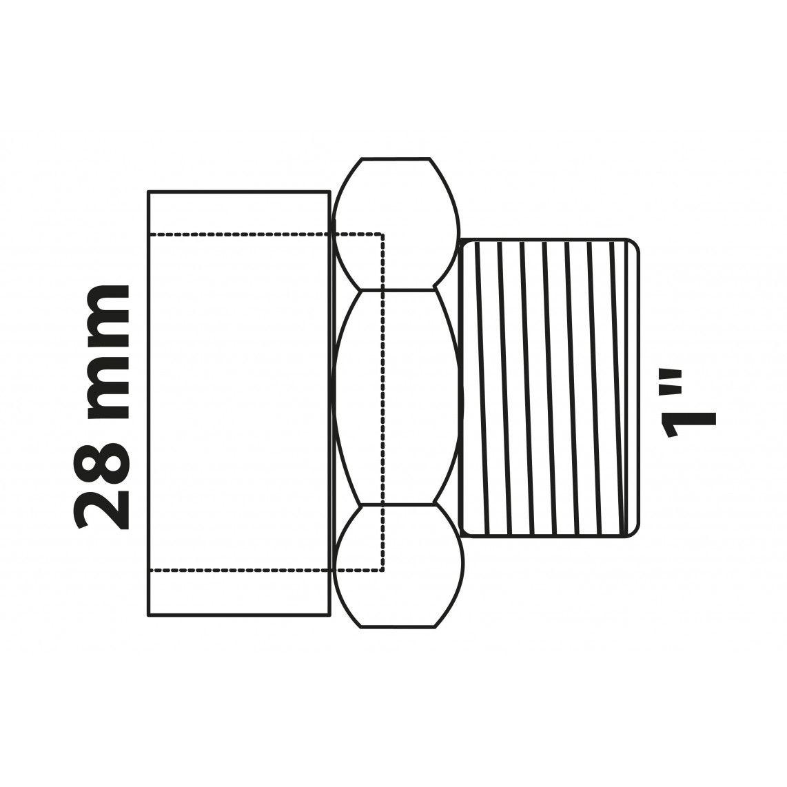 989085017 BR overloopnippel, blanco, 28 mm x 1"BU, 1 mof (4243g), vue 2