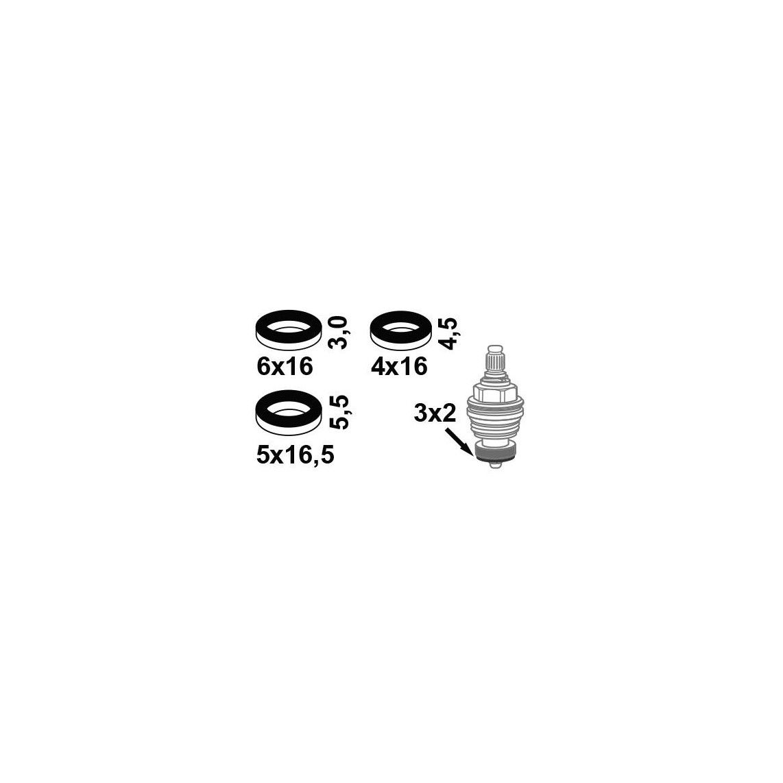 98697230 Assortiment de joints de tête de soupape, Caoutchouc, 16 x 4 x 4,5/16 x 6 x 3/16,5 x 5 x 5,5 mm pour tête (3x2) vue 2