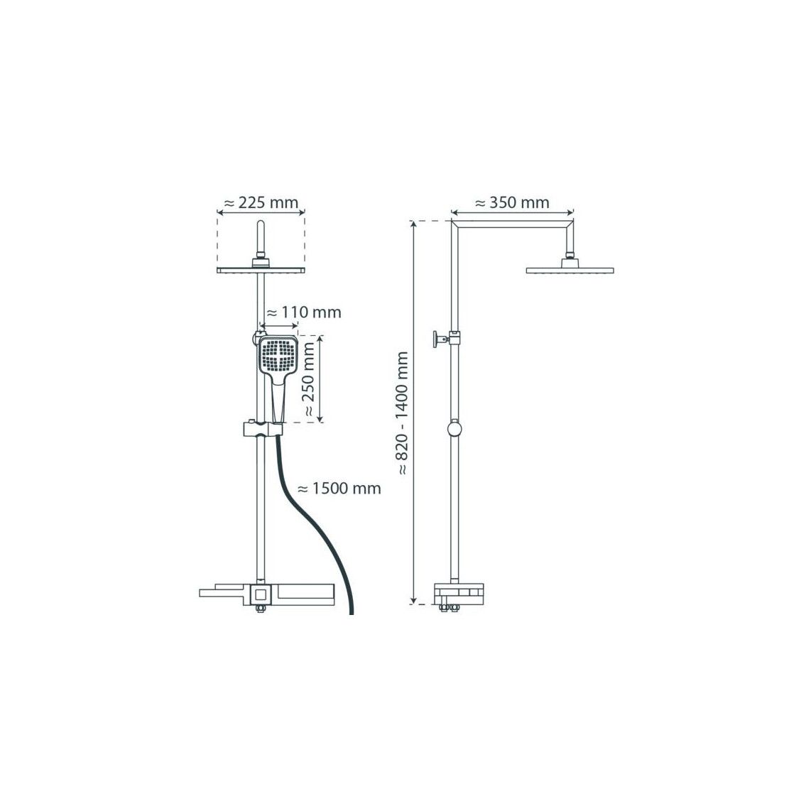60566 BLUEPERL Regendouche set, chroom/zwart, met planchet vue 5