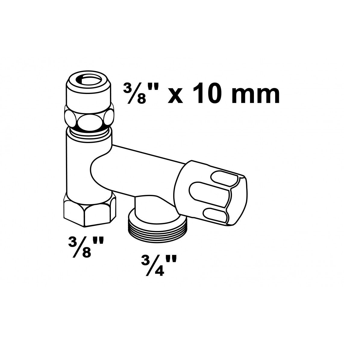 986294148 GA-Hulpventiel, chroom, 3/8"BI x 3/4"BU x 3/8"BU x 10 mmQ, met terugslagklep vue 2