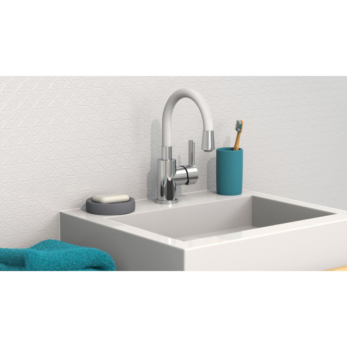 NI075FLCRW FLEXO Wash basin mixer, chrome/white, with flexible spout vue 8