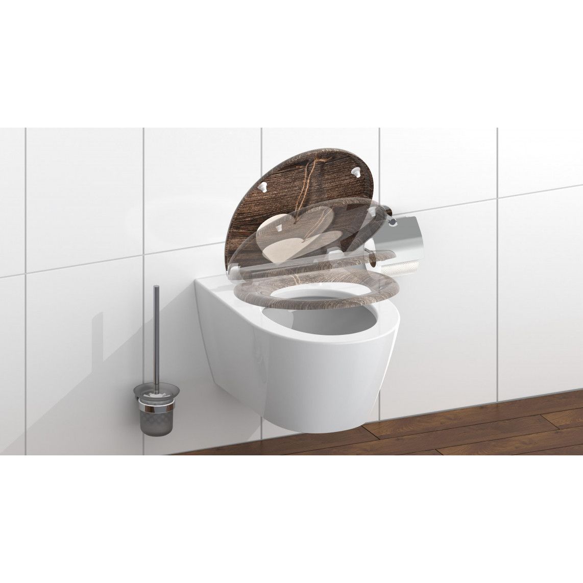 82377 Duroplast Toilet seat WOOD HEART, with soft close and quick release vue 9