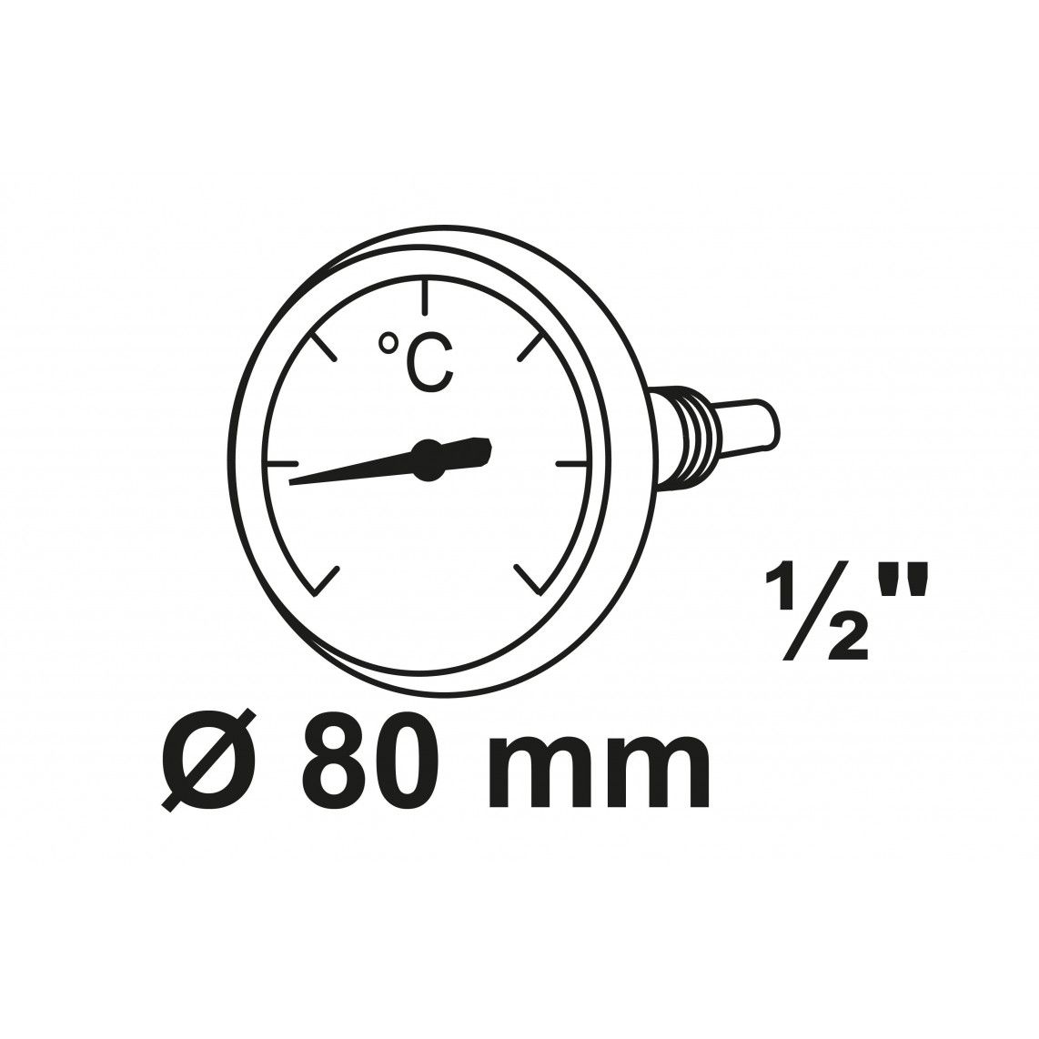 984533164 Temperatuurmeter met wijzer, 80 mm, 1/2"BU, achter aansluiting vue 2