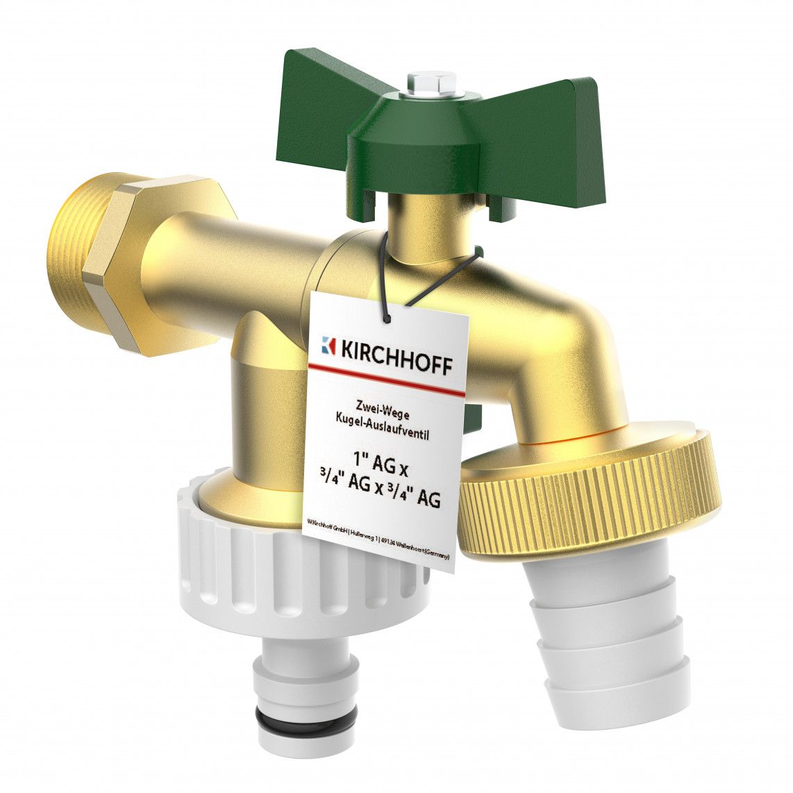 99720225 2-ways-ball-outlet valve, brass, 3/4" male x 1" male x 1" male vue 6