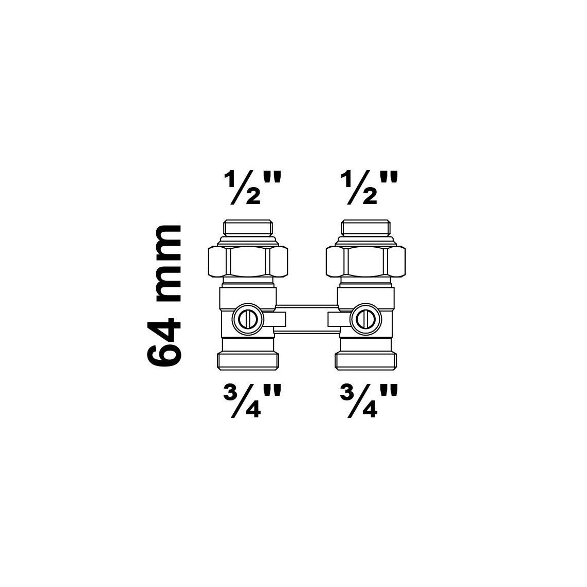 988526255 MS H-blok stopkraaan 90°, vernikkeld, 3/4" Eurocone x 3/4"BI, haaks vue 2