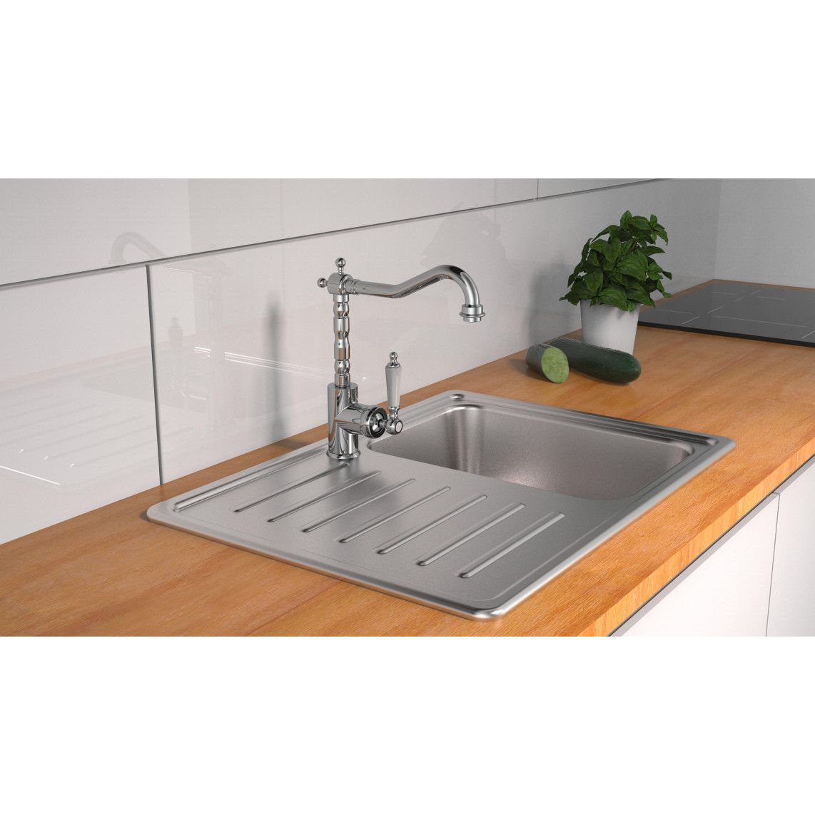 72500 OLD STYLE Keukenkraan, chroom/wit vue 3
