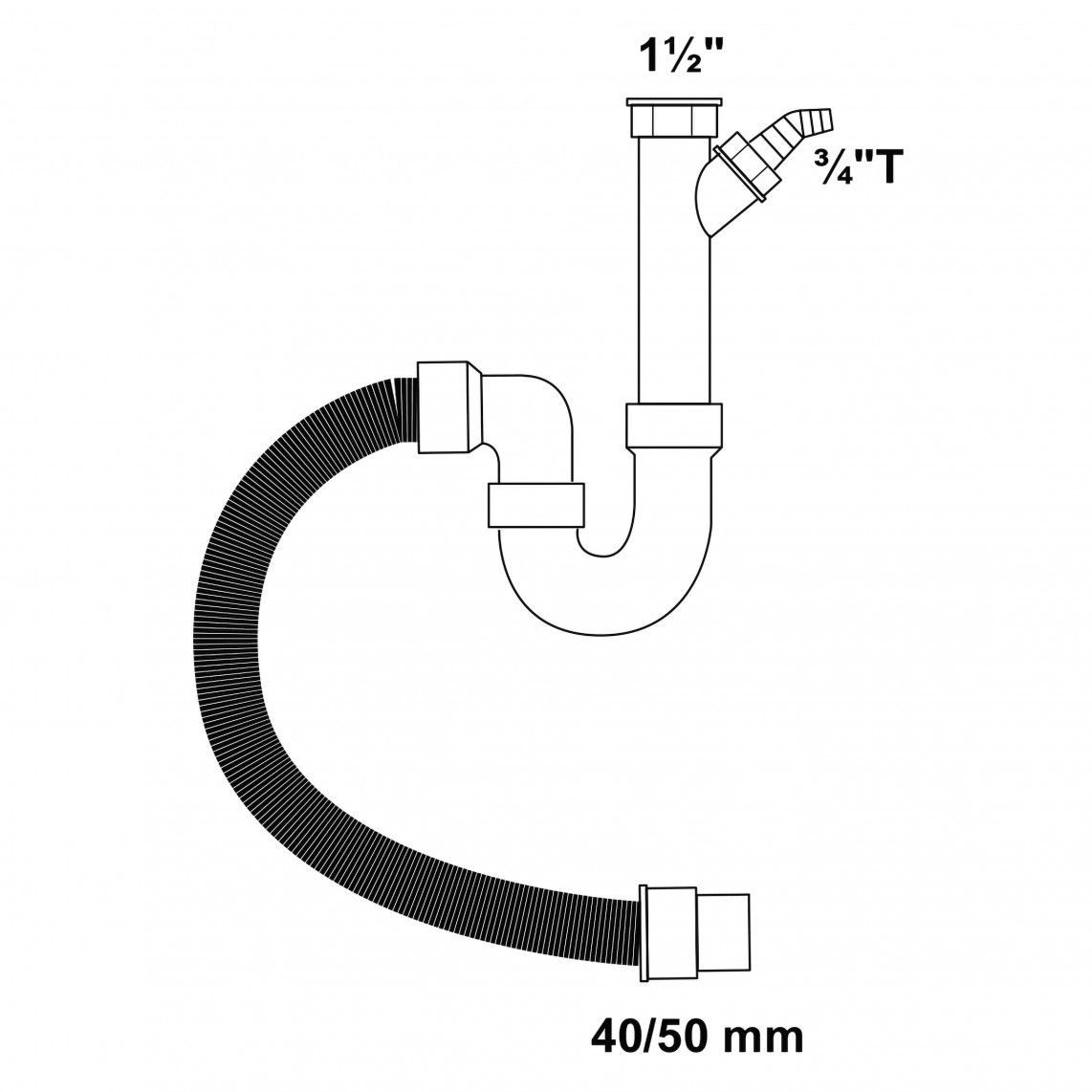 98836549 ECO-SAVE KS Éviers Flex-siphon tubulaire, Gris, 1 1/2" x 3/4"T x 40/50 mm, avec raccordement d'appareil vue 8