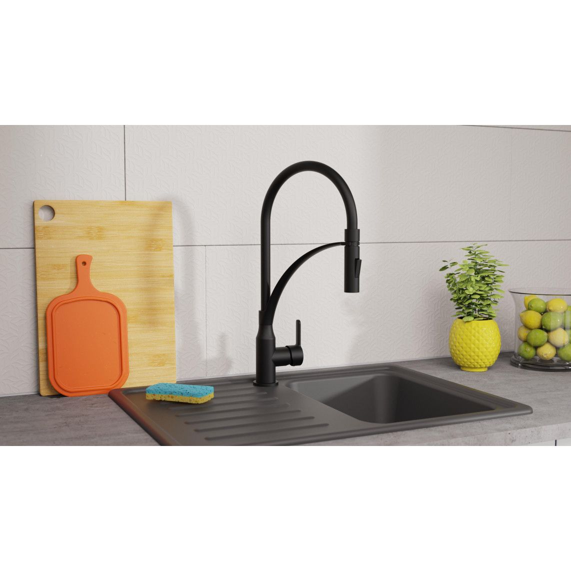 NI183CARB CARNEO Sink mixer, black matt/black, with soft-touch hose vue 5